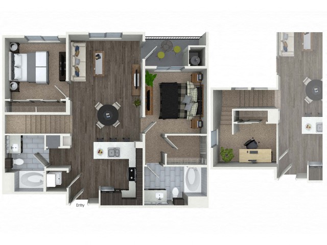 Floor plan for 2 beds, 2 baths, 1135 sqft
